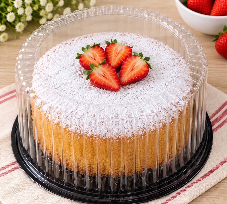 Torta nevada redonda con frutillas